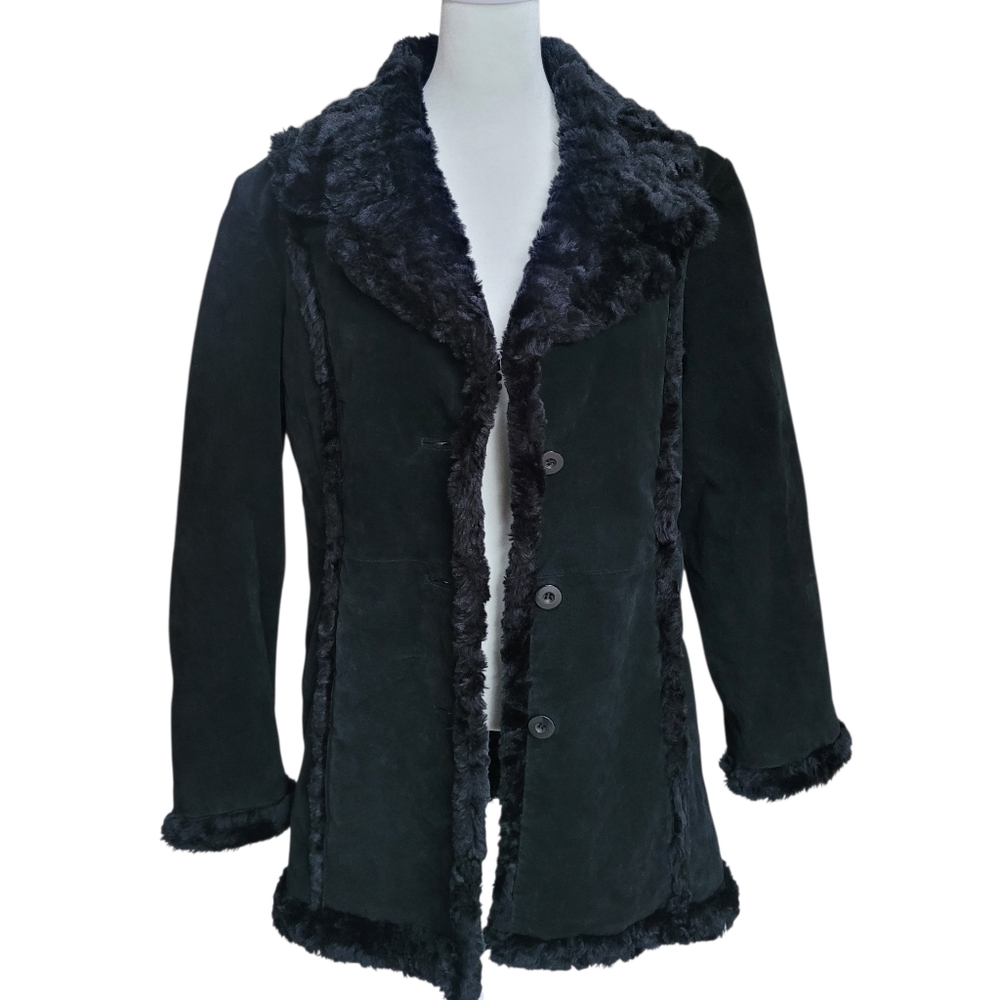 VTG Y2K Wilsons Leather Maxima Suede Leather Black Jacket Faux Shearling Sz L